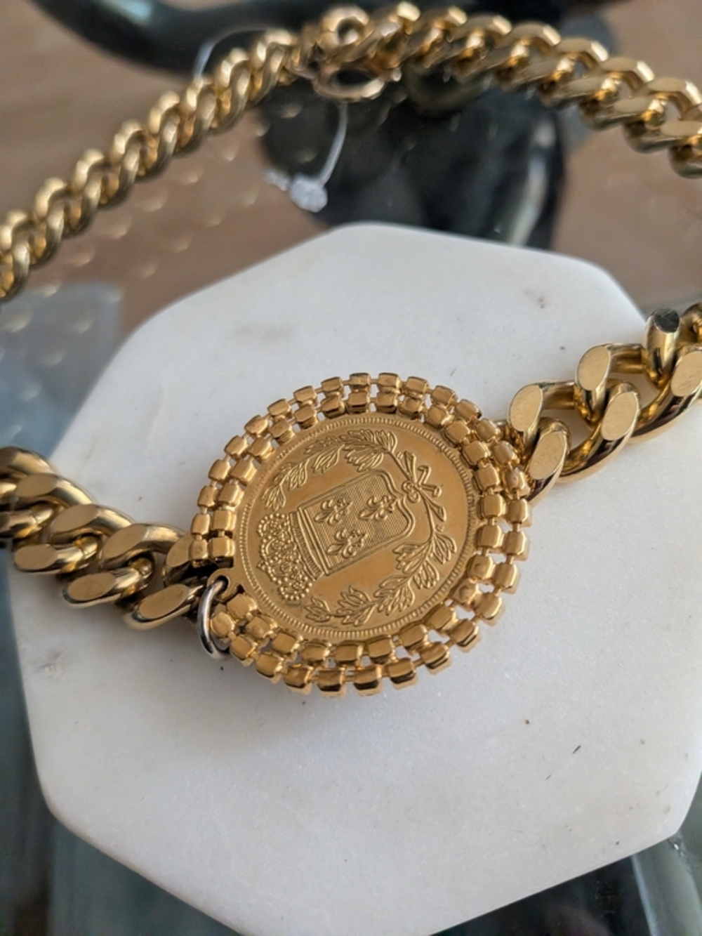 Gold-Tone Chunky Coin Pendant Chain Necklace - Gold - Picture 3 of 4